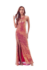 Vestido largo de fiesta sexy y brillante con jugo de naranja de W&M